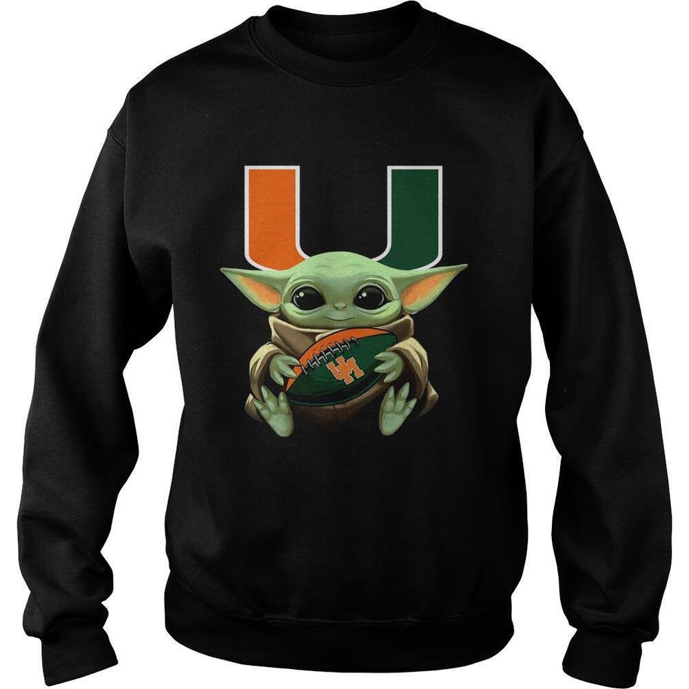 Baby Yoda Hug Miami Hurricanes Football Shirt